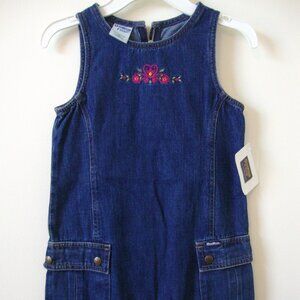Oshkosh Girls Blue Denim Romper Dress - Size 6X - New w/Tags - 1990's NOS